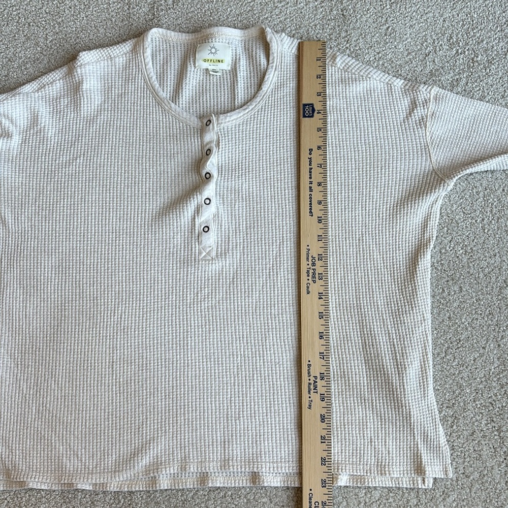 (2) Offline by Aerie Green Cream Waffle Knit Thermal Henley Shirt Womens Medium - Picture 7 of 14